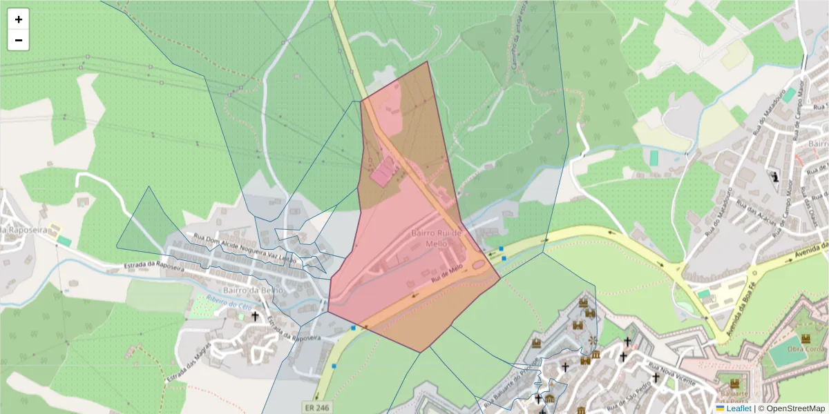 Mapa detalhado do código postal 7350-049 com limites, códigos postais vizinhos e agências dos correios