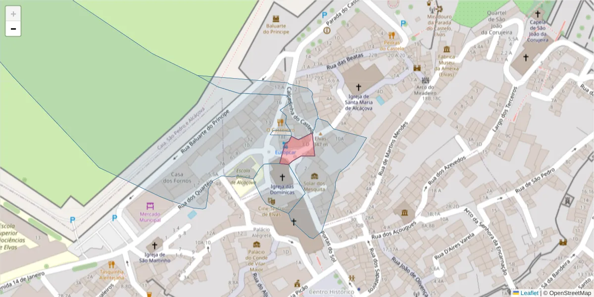 Mapa detalhado do código postal 7350-058 com limites, códigos postais vizinhos e agências dos correios