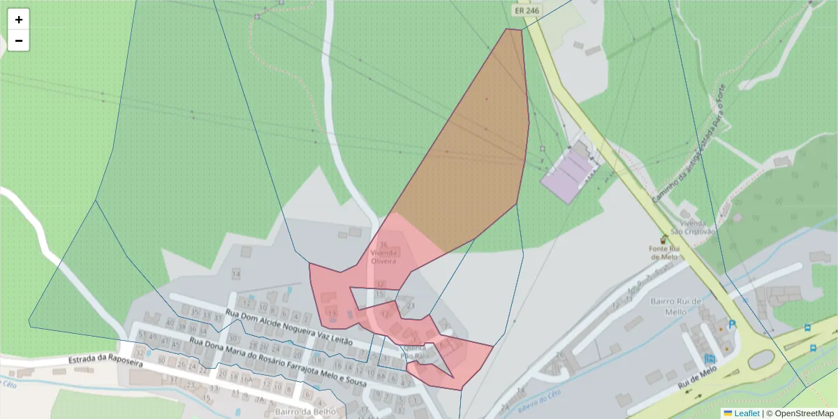 Mapa detalhado do código postal 7350-065 com limites, códigos postais vizinhos e agências dos correios
