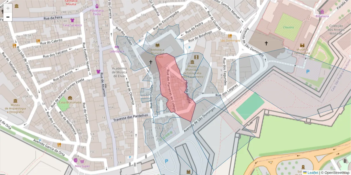 Mapa detalhado do código postal 7350-072 com limites, códigos postais vizinhos e agências dos correios