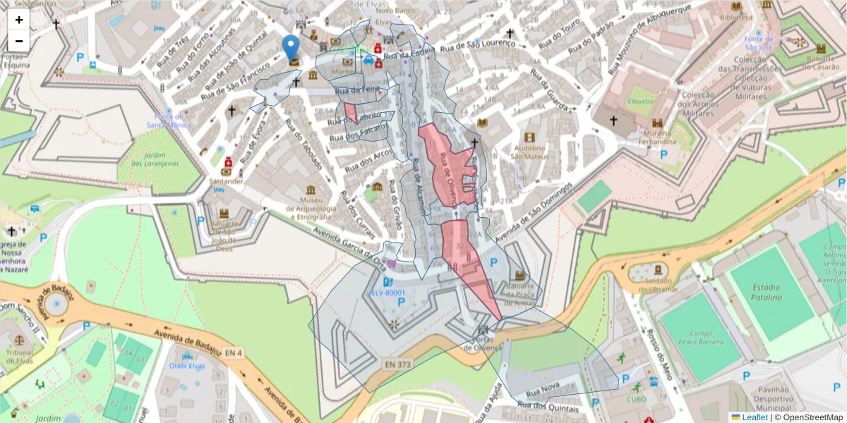 Mapa detalhado do código postal 7350-075 com limites, códigos postais vizinhos e agências dos correios