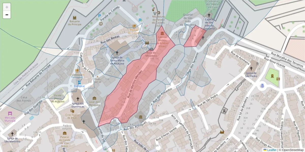 Mapa detalhado do código postal 7350-081 com limites, códigos postais vizinhos e agências dos correios