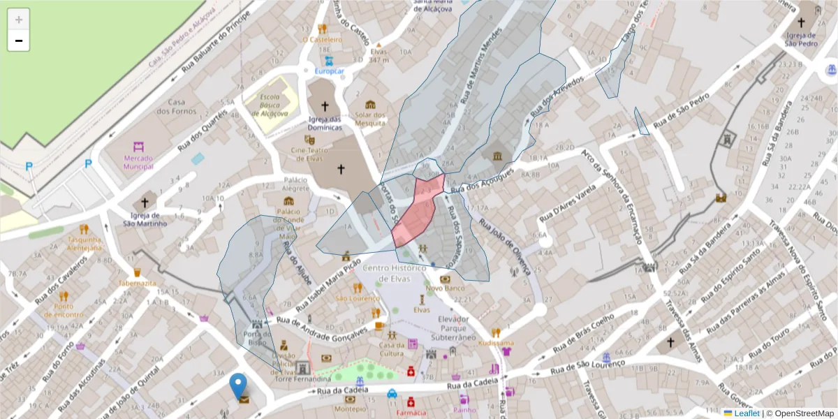 Mapa detalhado do código postal 7350-090 com limites, códigos postais vizinhos e agências dos correios