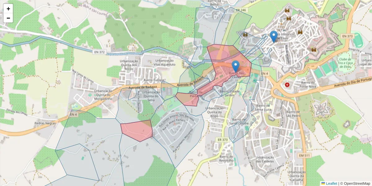 Mapa detalhado do código postal 7350-094 com limites, códigos postais vizinhos e agências dos correios