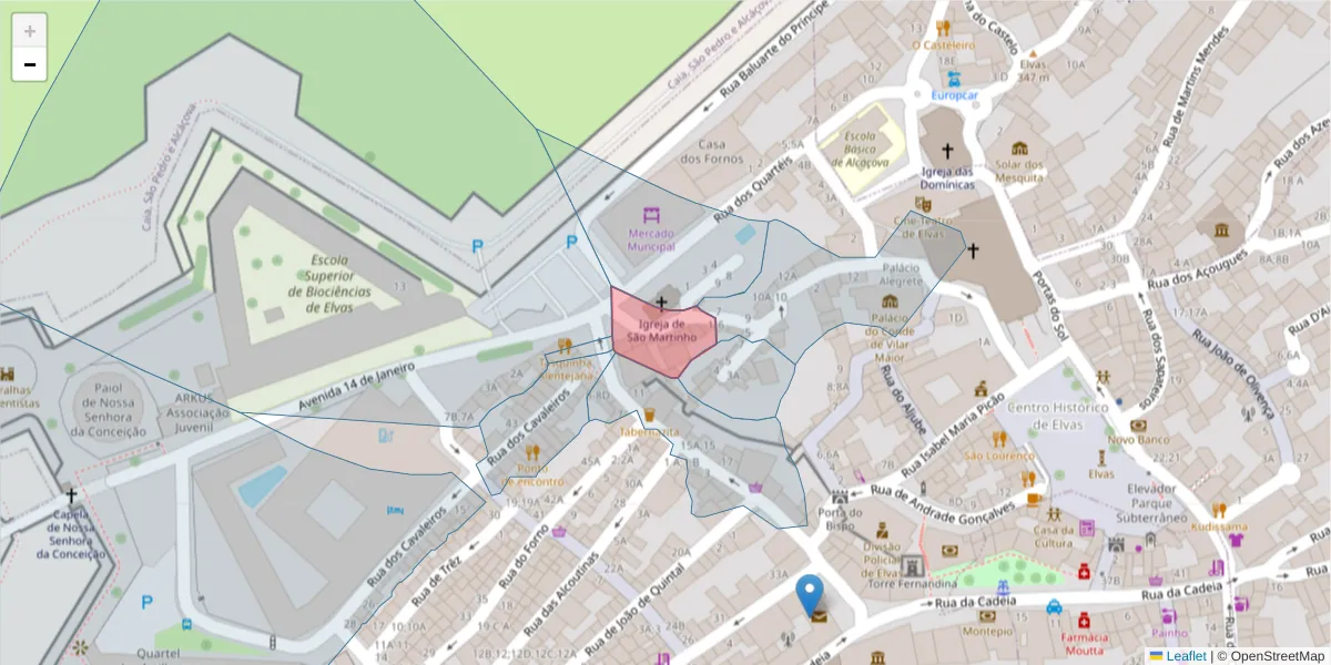 Mapa detalhado do código postal 7350-118 com limites, códigos postais vizinhos e agências dos correios