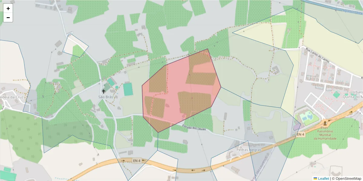 Mapa detalhado do código postal 7350-123 com limites, códigos postais vizinhos e agências dos correios