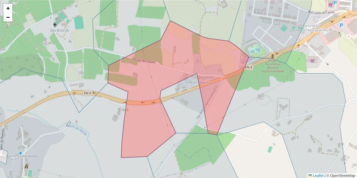 Mapa detalhado do código postal 7350-125 com limites, códigos postais vizinhos e agências dos correios