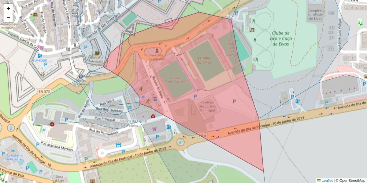 Mapa detalhado do código postal 7350-135 com limites, códigos postais vizinhos e agências dos correios
