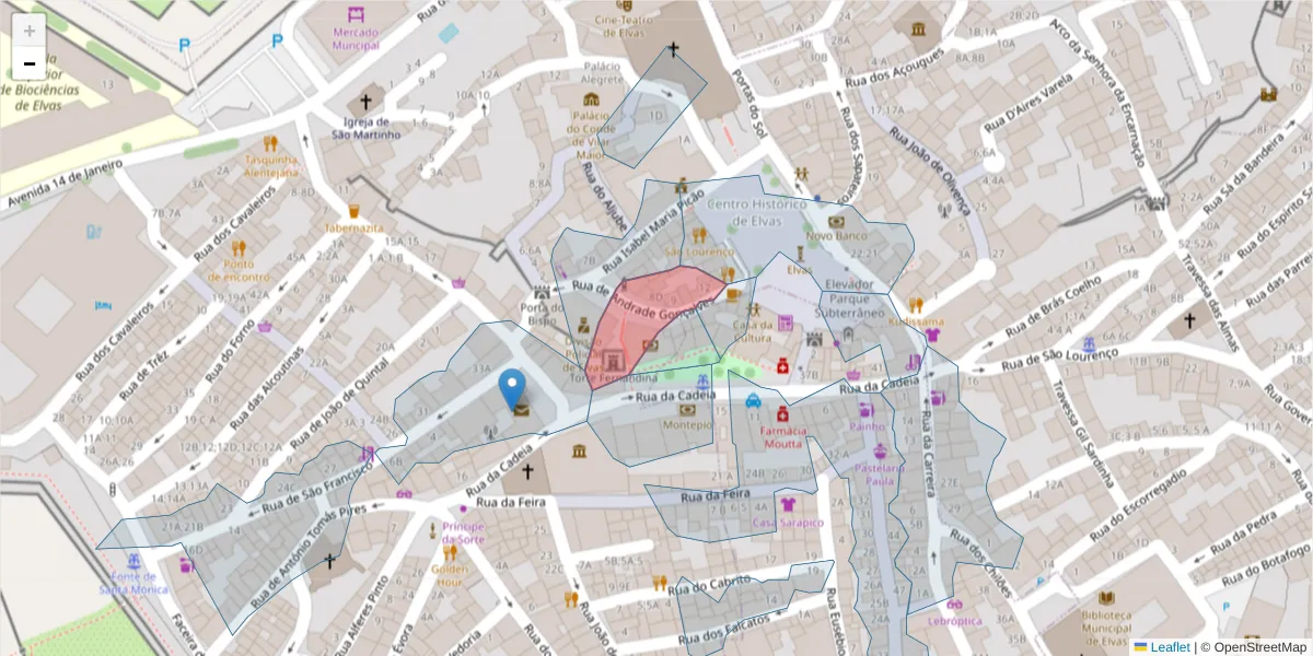 Mapa detalhado do código postal 7350-139 com limites, códigos postais vizinhos e agências dos correios