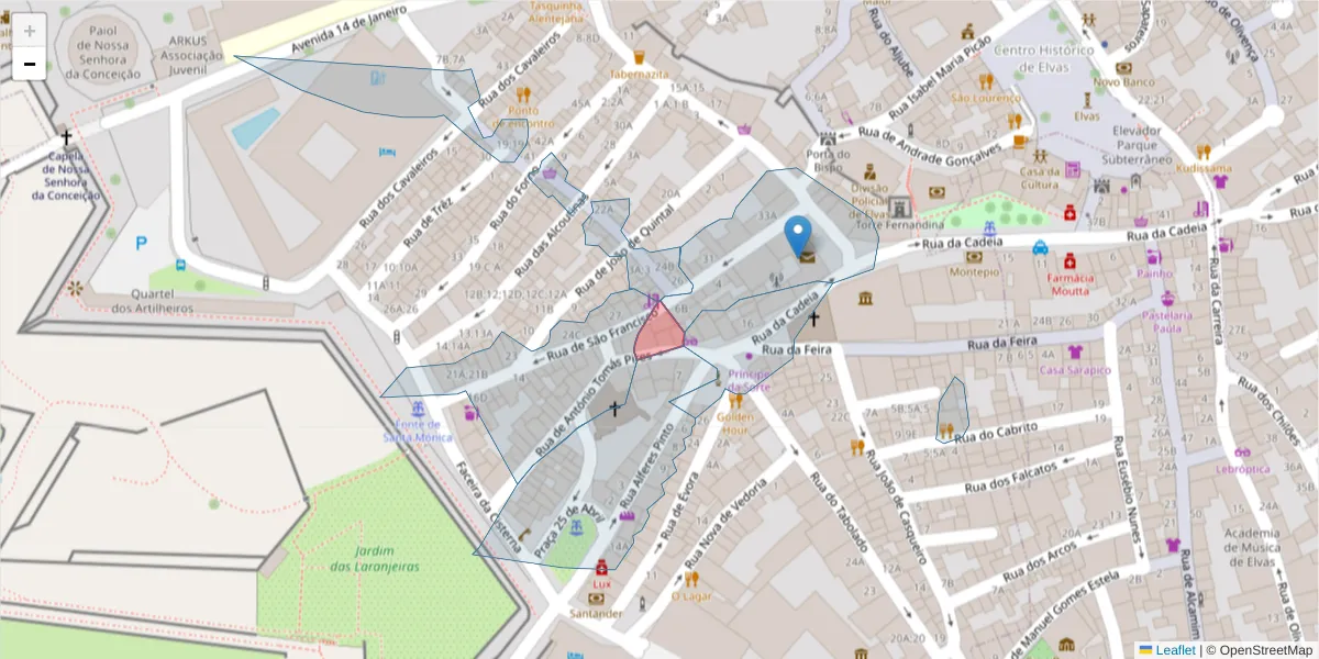 Mapa detalhado do código postal 7350-140 com limites, códigos postais vizinhos e agências dos correios