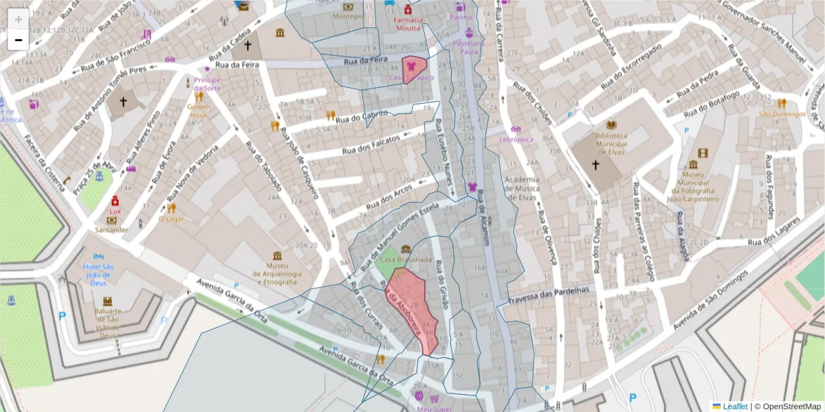 Mapa detalhado do código postal 7350-144 com limites, códigos postais vizinhos e agências dos correios