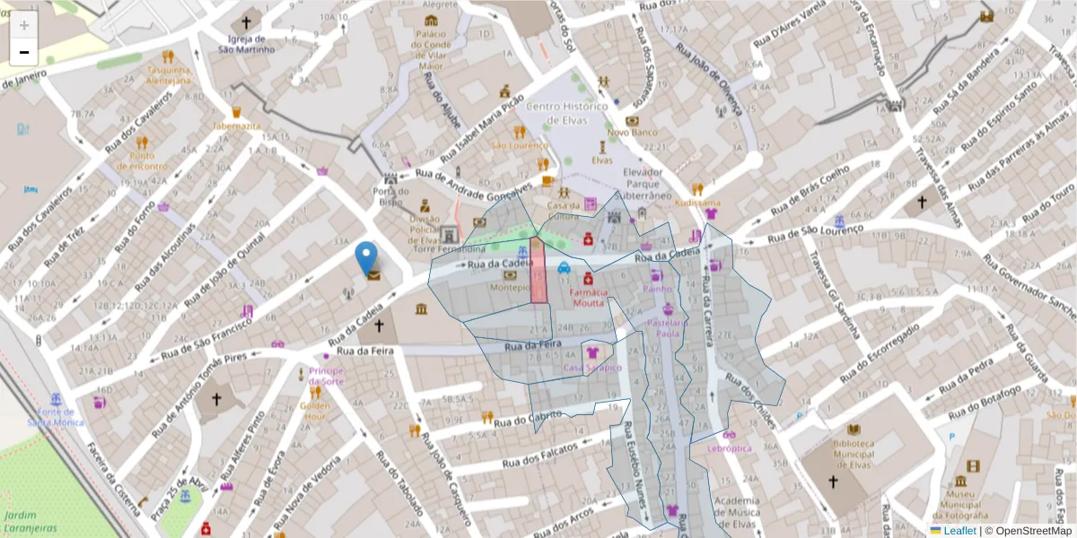 Mapa detalhado do código postal 7350-146 com limites, códigos postais vizinhos e agências dos correios
