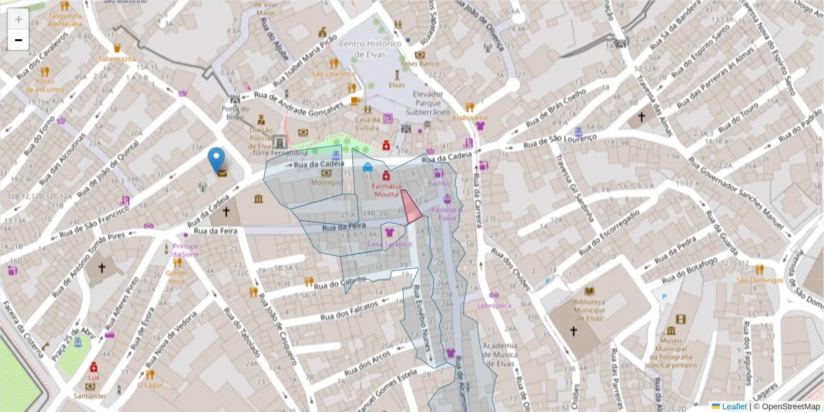 Mapa detalhado do código postal 7350-148 com limites, códigos postais vizinhos e agências dos correios