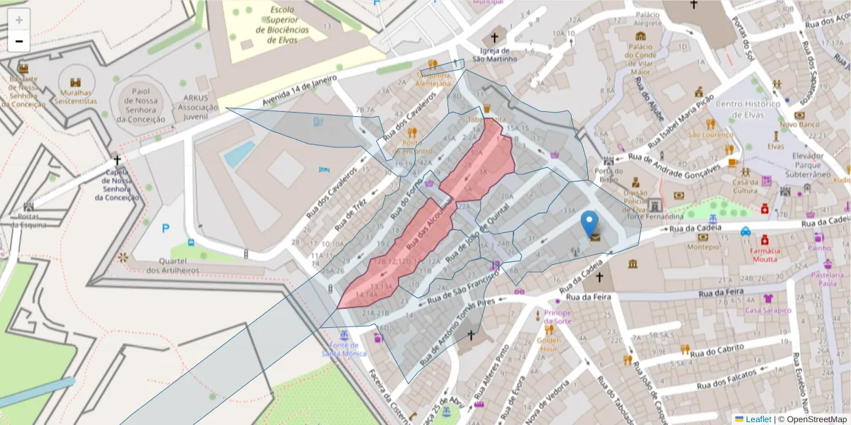Mapa detalhado do código postal 7350-149 com limites, códigos postais vizinhos e agências dos correios
