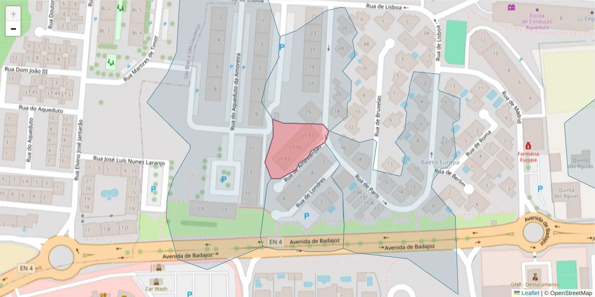 Mapa detalhado do código postal 7350-150 com limites, códigos postais vizinhos e agências dos correios
