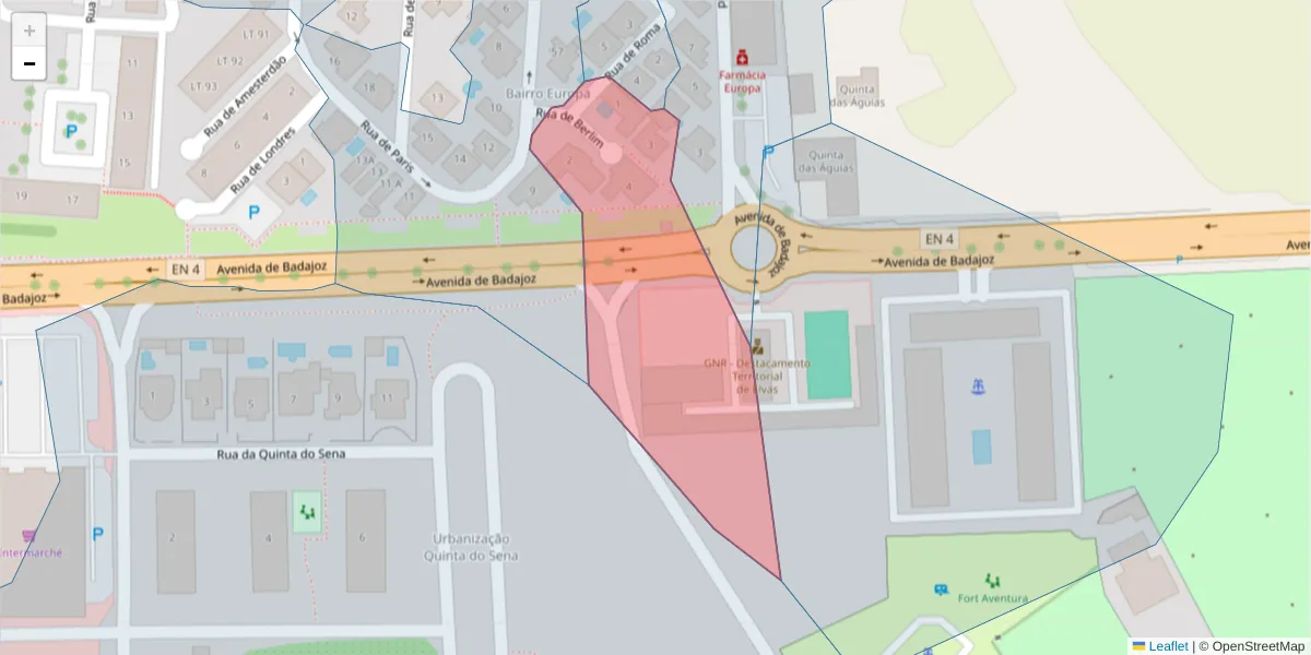 Mapa detalhado do código postal 7350-151 com limites, códigos postais vizinhos e agências dos correios
