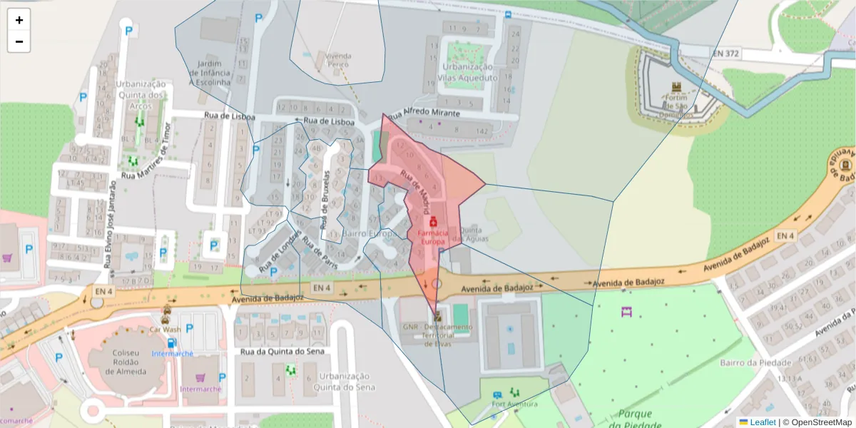 Mapa detalhado do código postal 7350-156 com limites, códigos postais vizinhos e agências dos correios