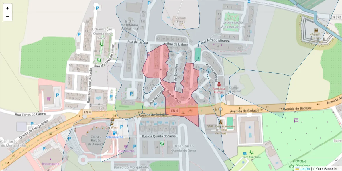 Mapa detalhado do código postal 7350-157 com limites, códigos postais vizinhos e agências dos correios
