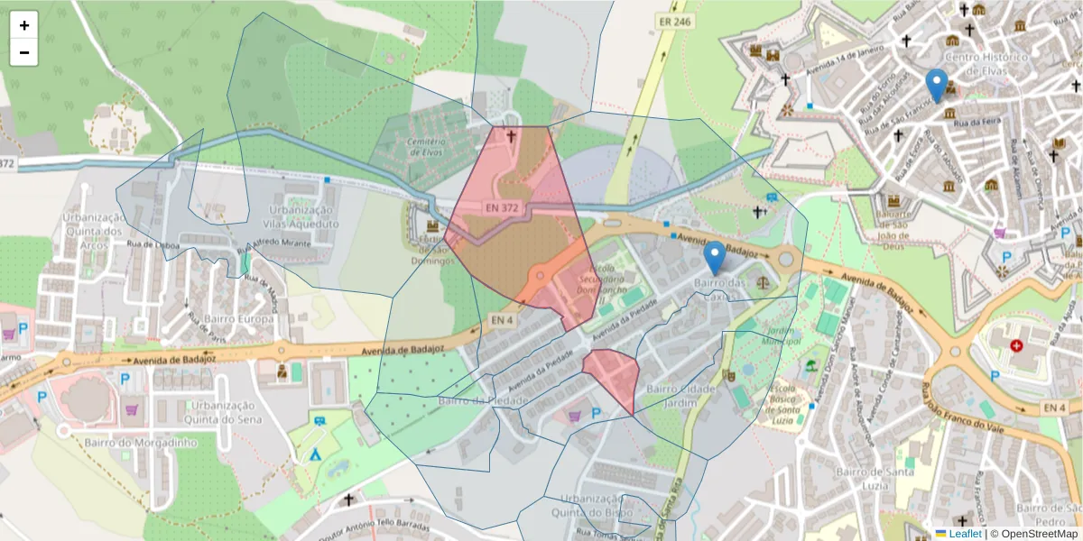 Mapa detalhado do código postal 7350-158 com limites, códigos postais vizinhos e agências dos correios