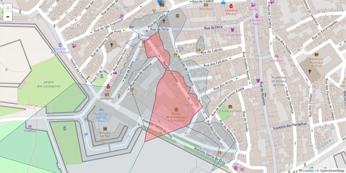 Mapa detalhado do código postal 7350-171 com limites, códigos postais vizinhos e agências dos correios