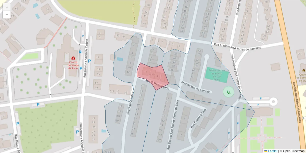 Mapa detalhado do código postal 7350-172 com limites, códigos postais vizinhos e agências dos correios