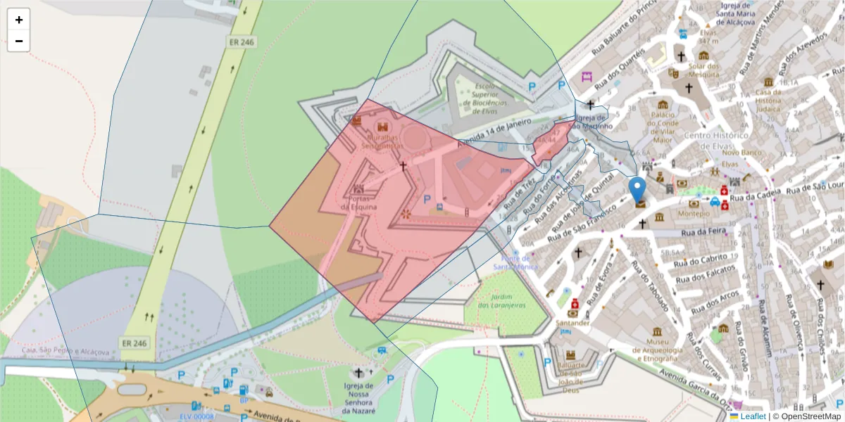 Mapa detalhado do código postal 7350-175 com limites, códigos postais vizinhos e agências dos correios