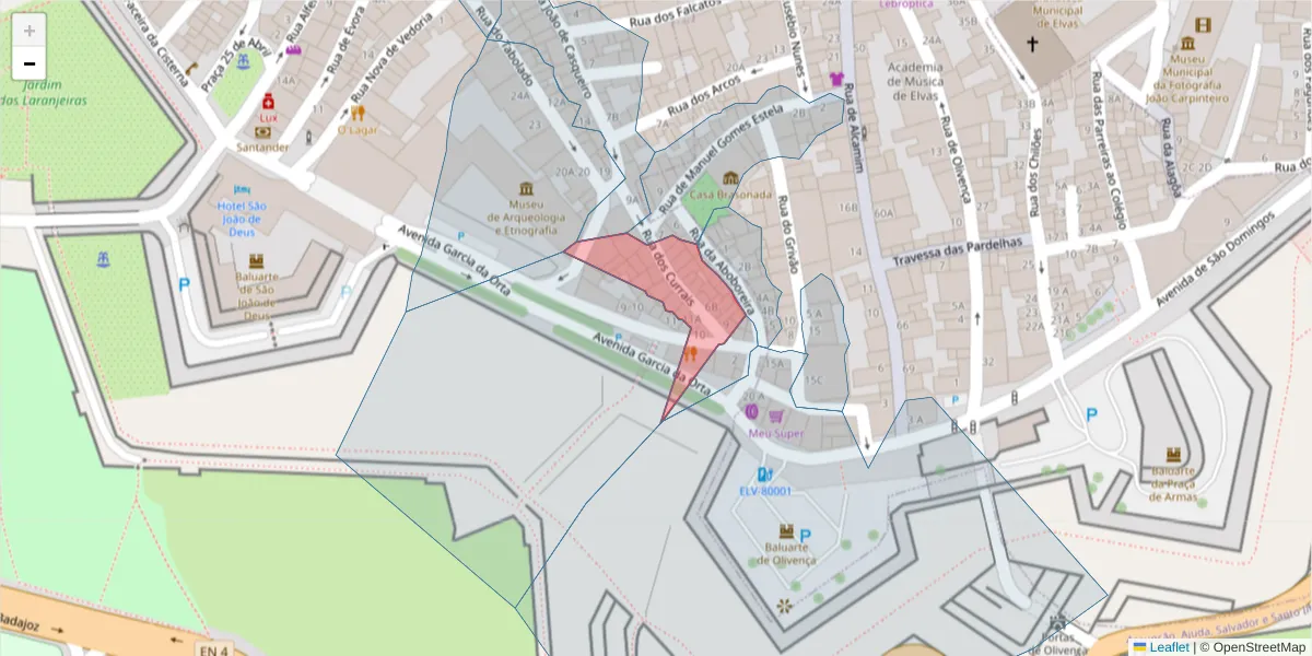 Mapa detalhado do código postal 7350-176 com limites, códigos postais vizinhos e agências dos correios