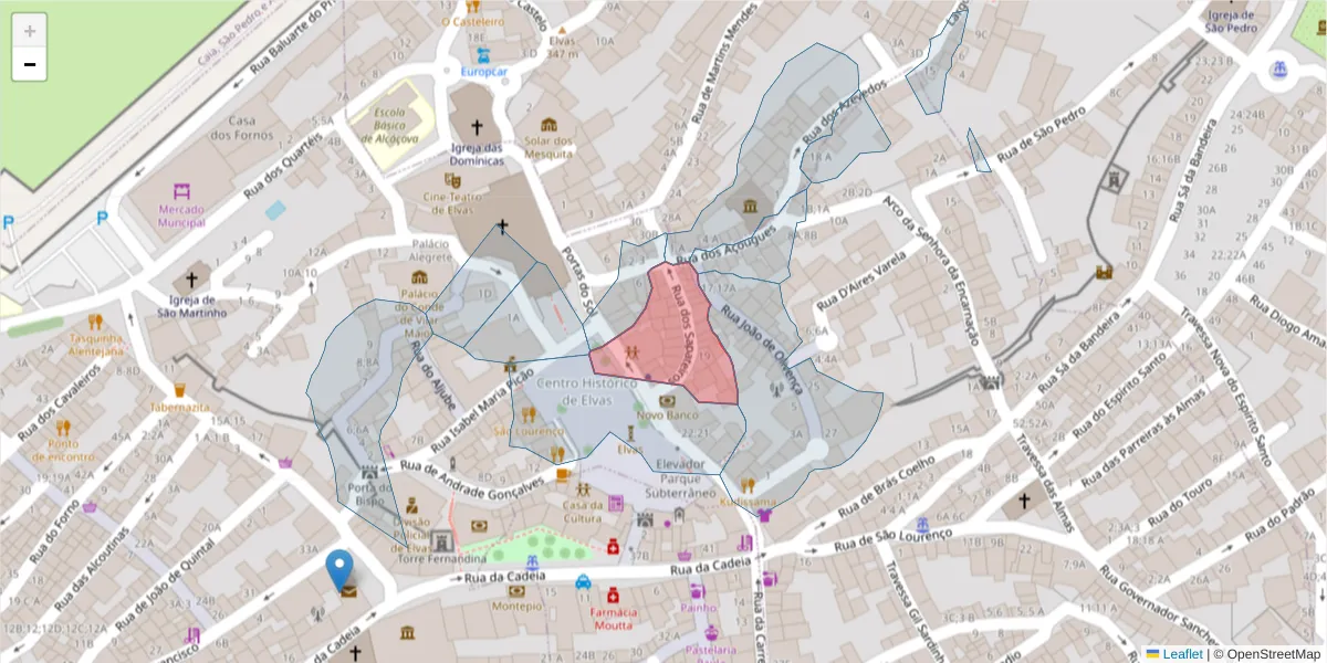 Mapa detalhado do código postal 7350-180 com limites, códigos postais vizinhos e agências dos correios