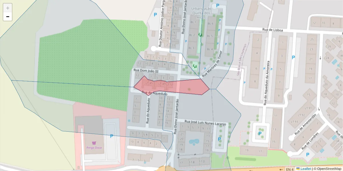 Mapa detalhado do código postal 7350-182 com limites, códigos postais vizinhos e agências dos correios