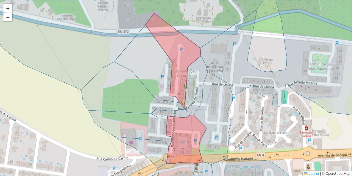 Mapa detalhado do código postal 7350-186 com limites, códigos postais vizinhos e agências dos correios