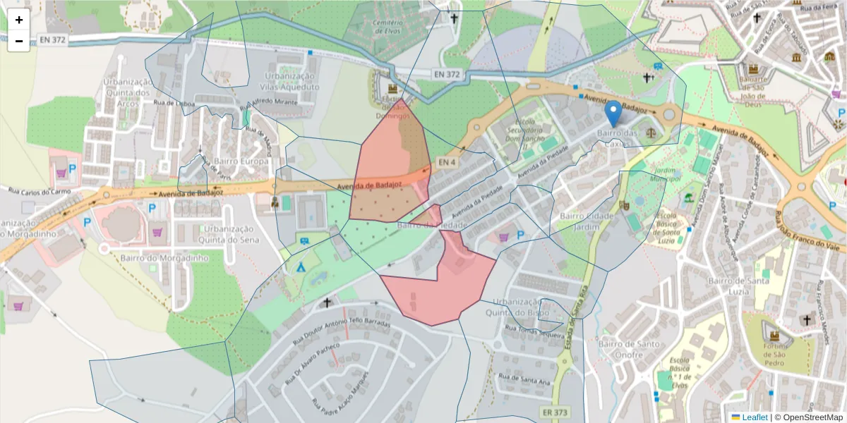 Mapa detalhado do código postal 7350-188 com limites, códigos postais vizinhos e agências dos correios
