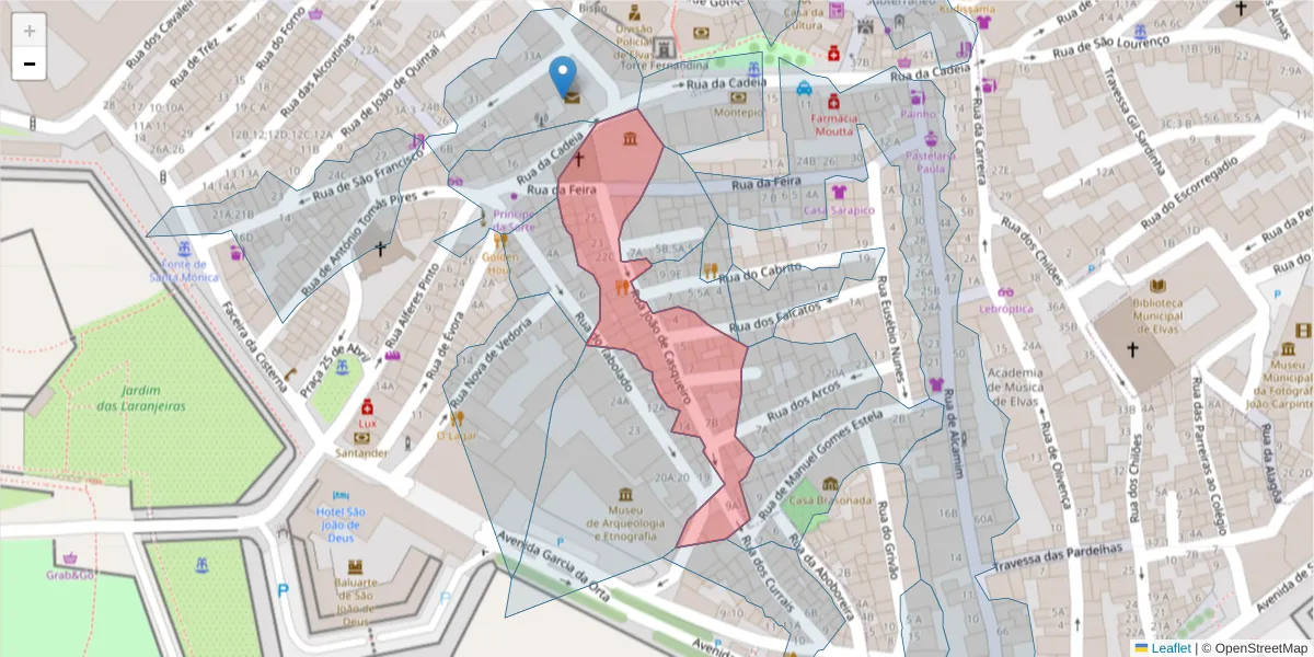 Mapa detalhado do código postal 7350-193 com limites, códigos postais vizinhos e agências dos correios