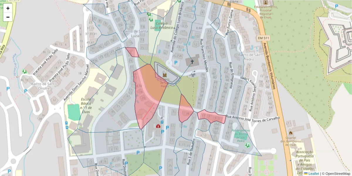 Mapa detalhado do código postal 7350-196 com limites, códigos postais vizinhos e agências dos correios