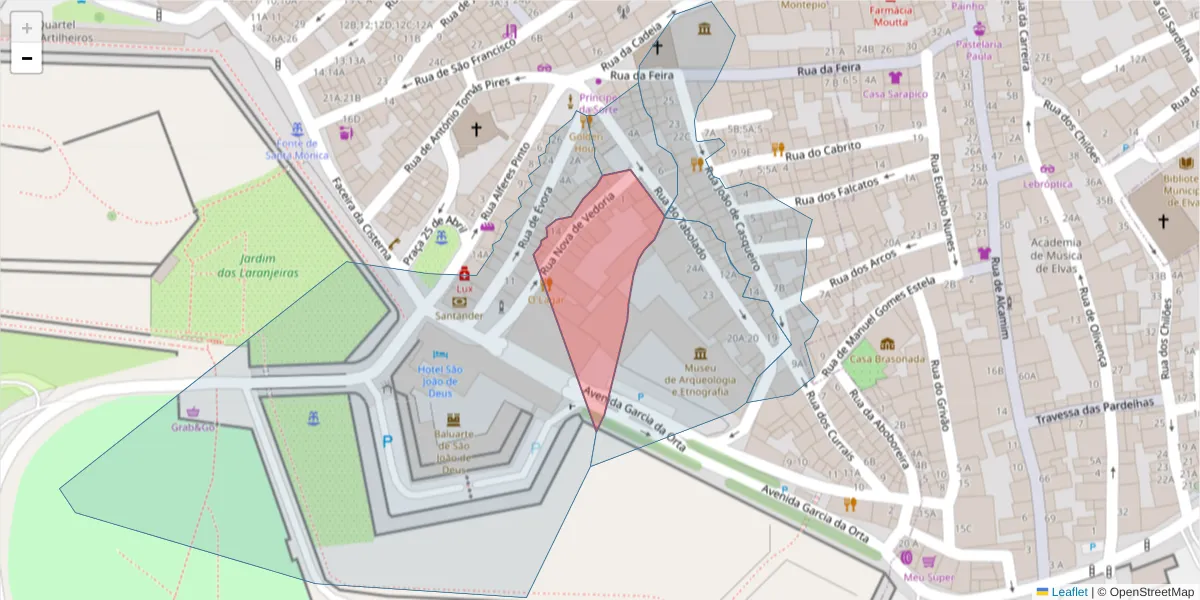 Mapa detalhado do código postal 7350-200 com limites, códigos postais vizinhos e agências dos correios