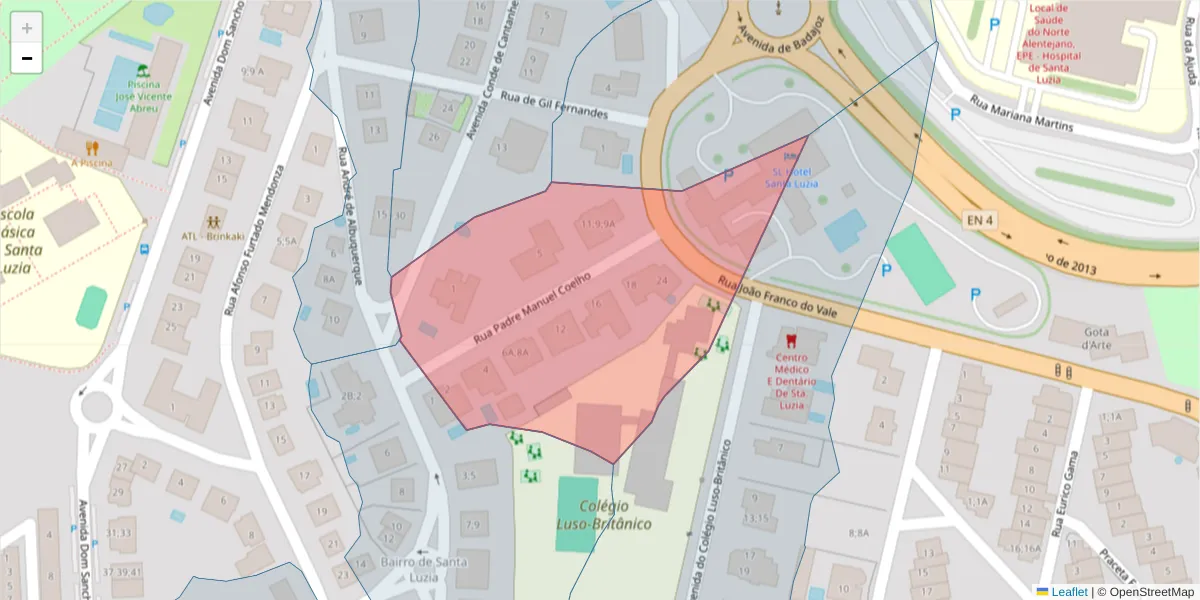 Mapa detalhado do código postal 7350-202 com limites, códigos postais vizinhos e agências dos correios