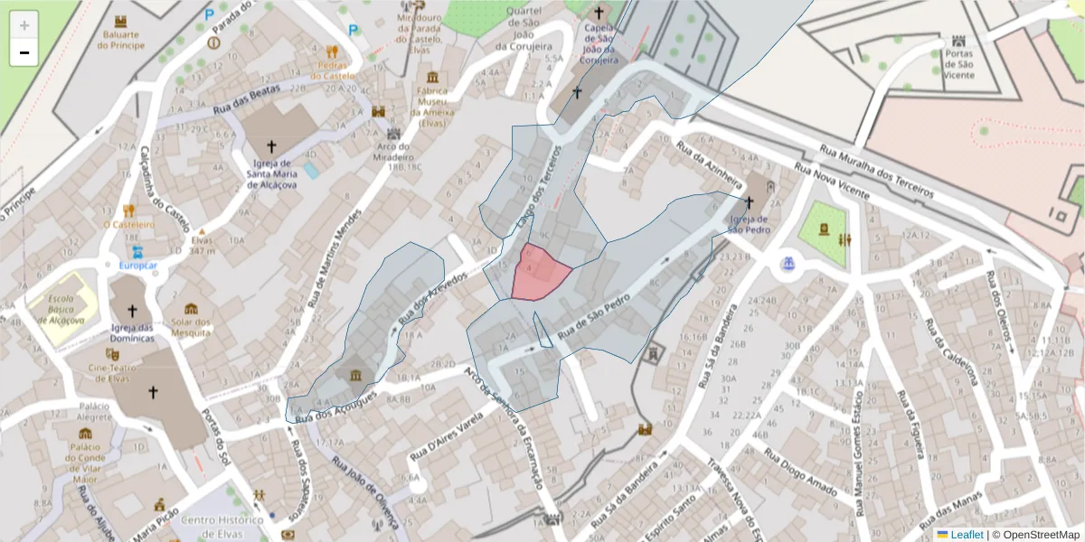 Mapa detalhado do código postal 7350-217 com limites, códigos postais vizinhos e agências dos correios