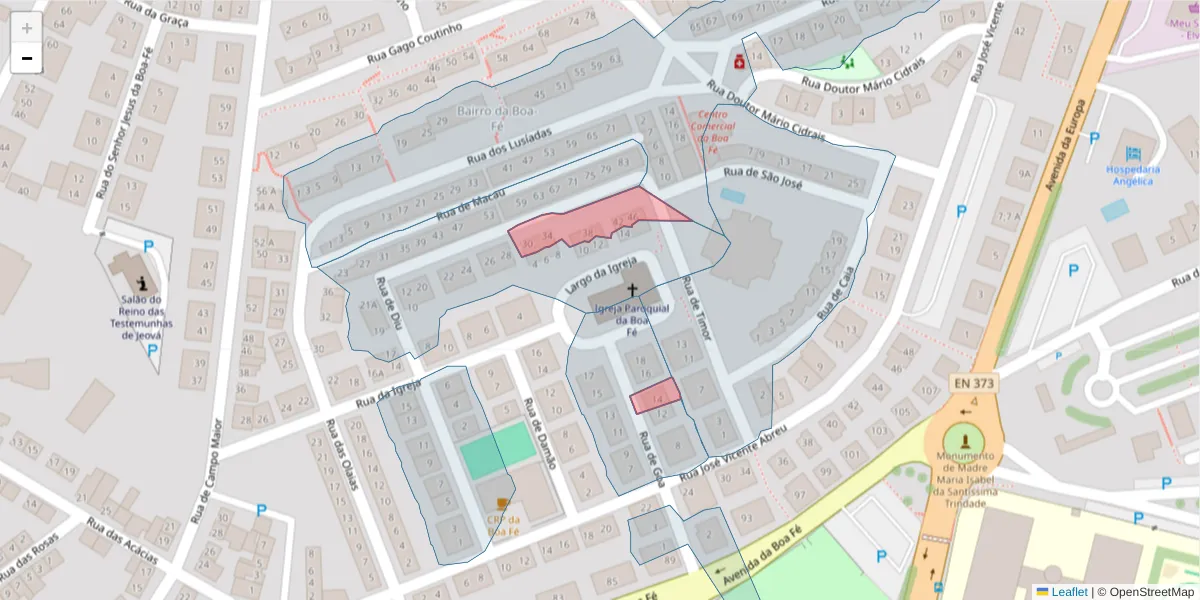 Mapa detalhado do código postal 7350-232 com limites, códigos postais vizinhos e agências dos correios