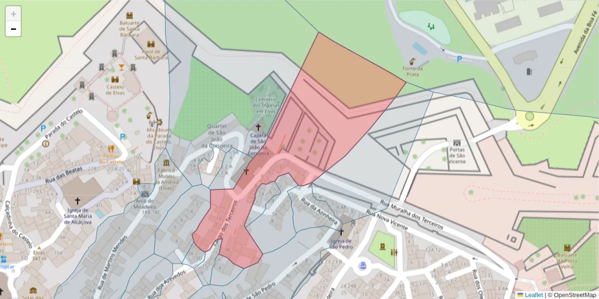 Mapa detalhado do código postal 7350-238 com limites, códigos postais vizinhos e agências dos correios