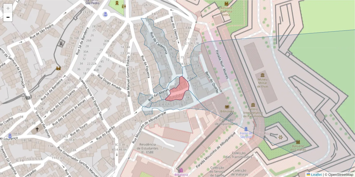 Mapa detalhado do código postal 7350-253 com limites, códigos postais vizinhos e agências dos correios