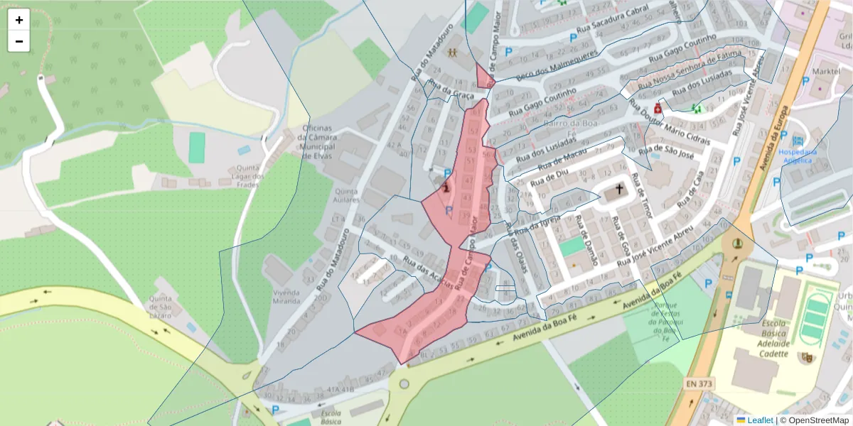 Mapa detalhado do código postal 7350-254 com limites, códigos postais vizinhos e agências dos correios
