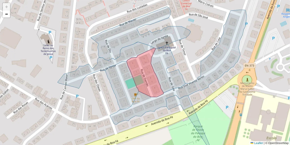 Mapa detalhado do código postal 7350-256 com limites, códigos postais vizinhos e agências dos correios