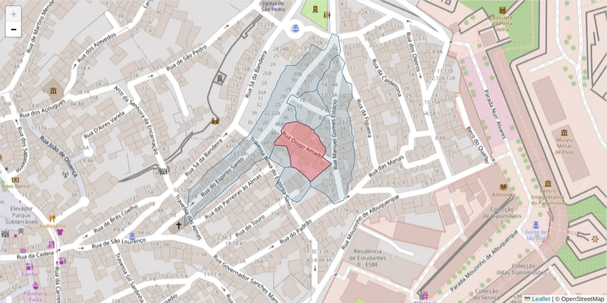 Mapa detalhado do código postal 7350-260 com limites, códigos postais vizinhos e agências dos correios