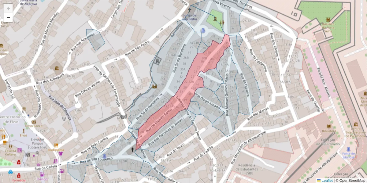 Mapa detalhado do código postal 7350-261 com limites, códigos postais vizinhos e agências dos correios