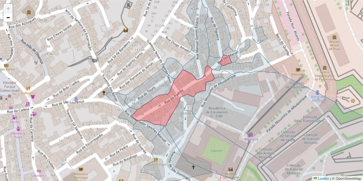 Mapa detalhado do código postal 7350-264 com limites, códigos postais vizinhos e agências dos correios