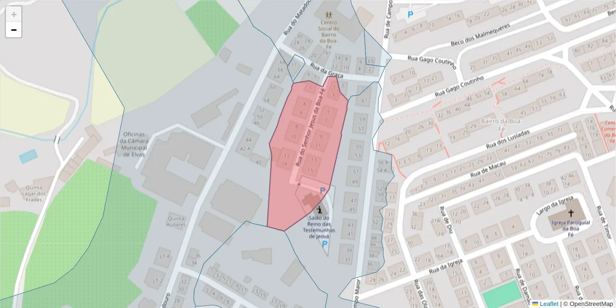 Mapa detalhado do código postal 7350-265 com limites, códigos postais vizinhos e agências dos correios