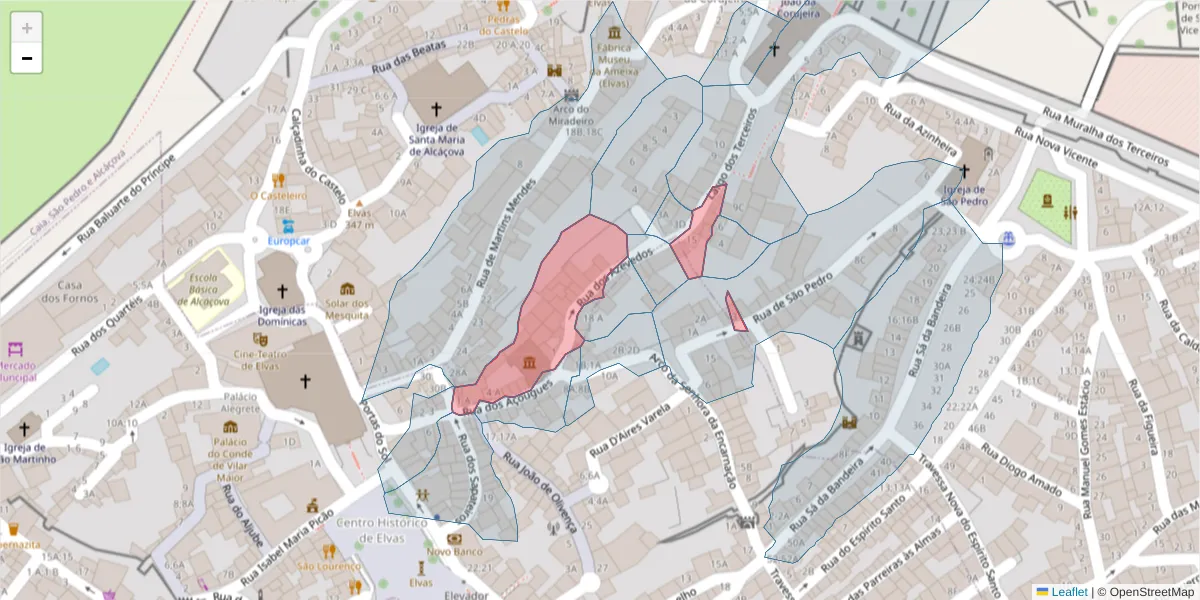 Mapa detalhado do código postal 7350-266 com limites, códigos postais vizinhos e agências dos correios