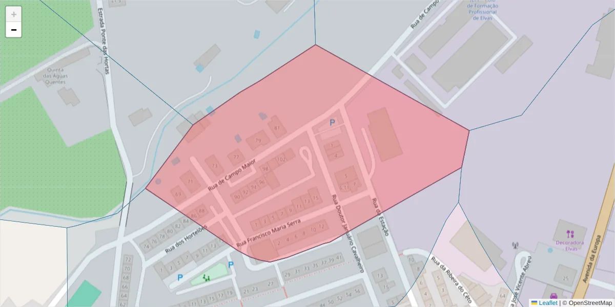 Mapa detalhado do código postal 7350-271 com limites, códigos postais vizinhos e agências dos correios