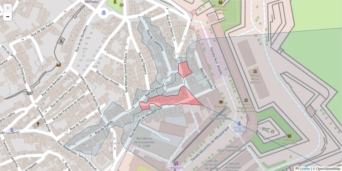 Mapa detalhado do código postal 7350-282 com limites, códigos postais vizinhos e agências dos correios