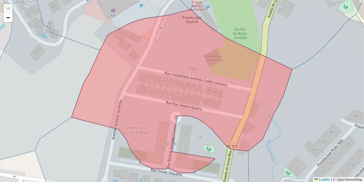 Mapa detalhado do código postal 7350-291 com limites, códigos postais vizinhos e agências dos correios