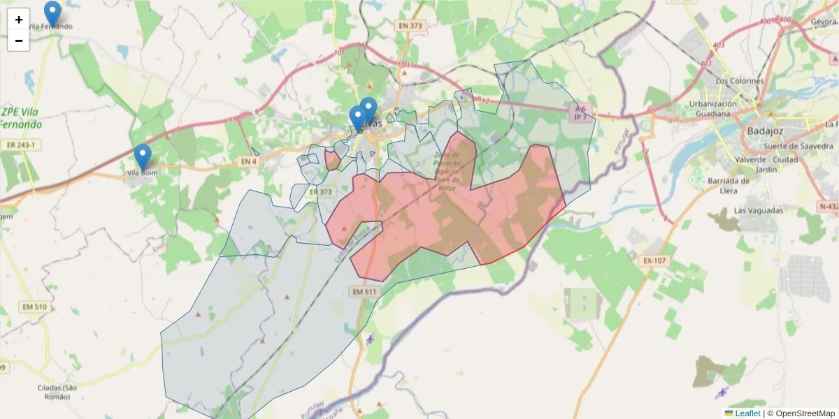 Mapa detalhado do código postal 7350-293 com limites, códigos postais vizinhos e agências dos correios